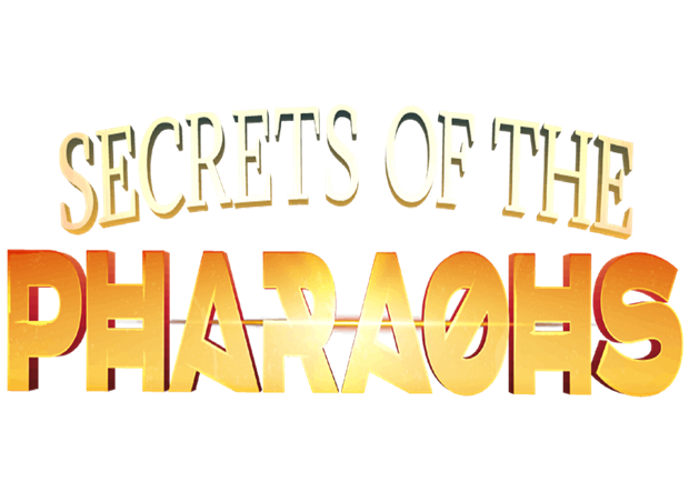 Secrets of the Pharaohs escape room artwork: a golden Egyptian title treatment
